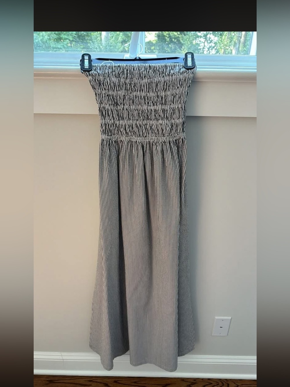 Nude Lucy Black & White Vertical Stripe Smocked Maxi Skirt